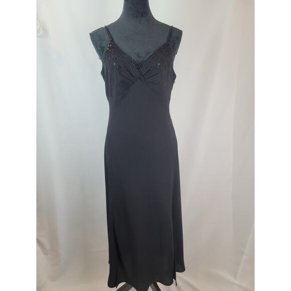 Vtg Jones New York Womens Strappy Beaded Evening Gown Regencycore Y2K Black 10 - Picture 1 of 8